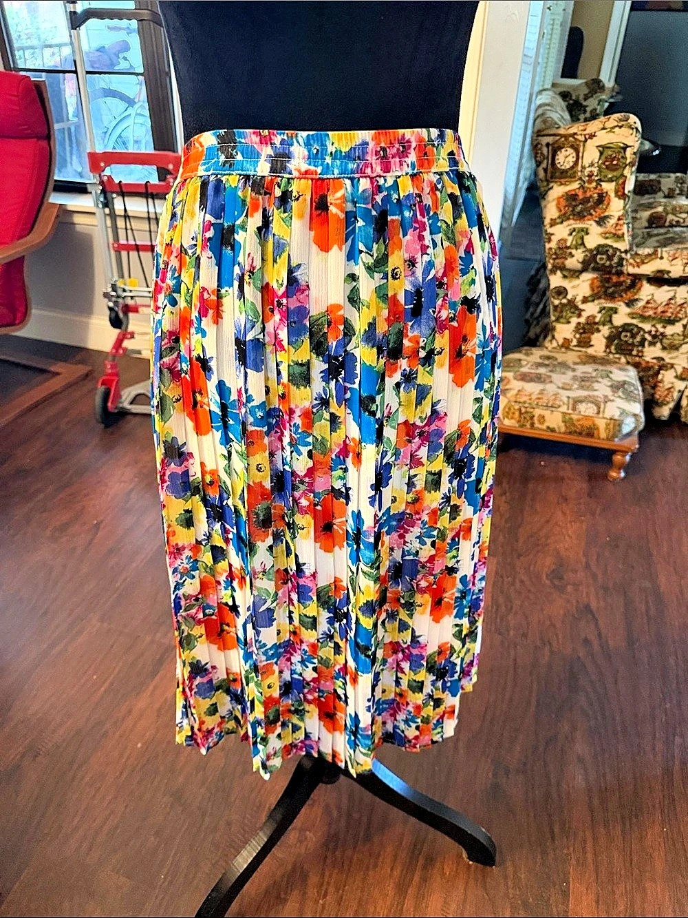 Alfani Floral Pleated Midi Skirt in Multicolor Size Medium
